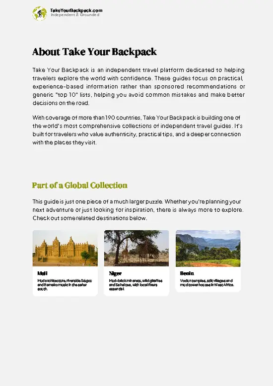 example page 1 from our offline Travel Guide for Burkina Faso